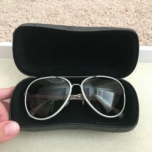 Chanel Winter White Leather Aviator Sunglasses